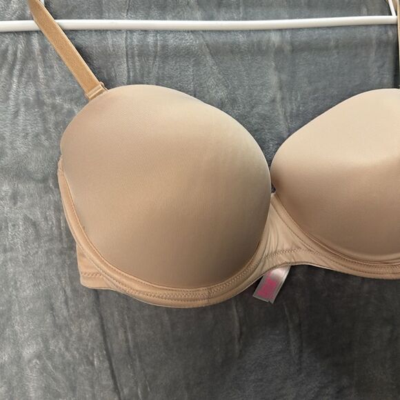 Victoria’s Secret Pink Push-up  Underwire Tan Beige Strapless Bra Size 34DD - Picture 3 of 7